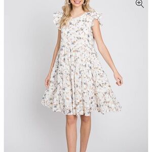 Ivory Floral Embroidered Tiered Maternity Dress